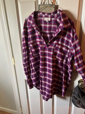 LOFT Magenta Plaid Long-Sleeve Shirt